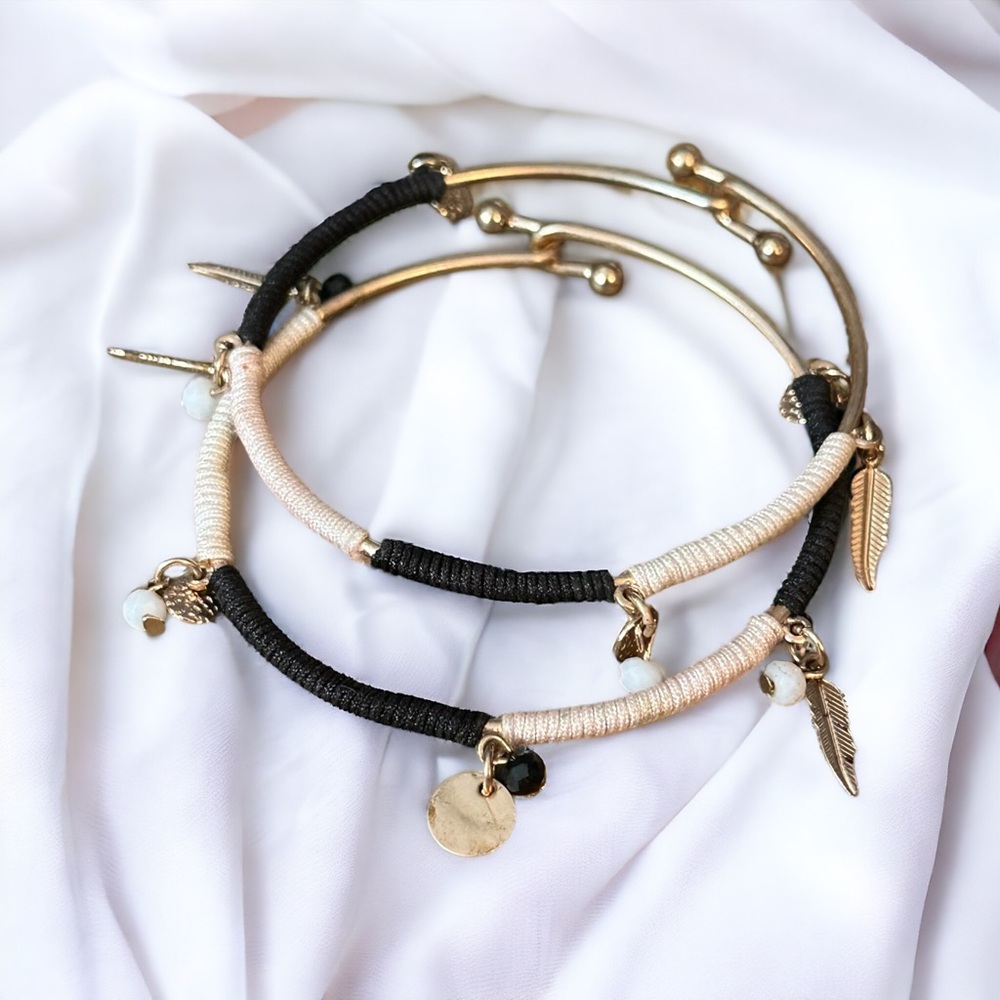 Woven bangle charm bracelets